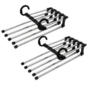 Kit 2 Cabide Multifuncional 5 Divisórias Retrátil Inox para Calças Bermudas Saias Gravatas Preto