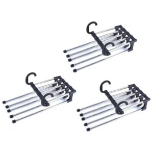 Kit 3 Cabide Multifuncional 5 Divisórias Retrátil Inox para Calças Bermudas Saias Gravatas Preto