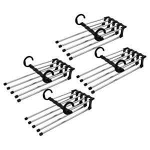 Kit 4 Cabide Multifuncional 5 Divisórias Retrátil Inox para Calças Bermudas Saias Gravatas Preto