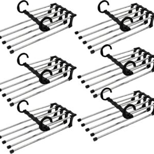 Kit 6 Cabide Multifuncional 5 Divisórias Retrátil Inox para Calças Bermudas Saias Gravatas Preto