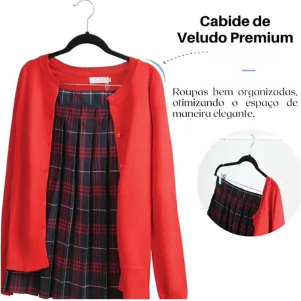 Kit 5 Cabides de Veludo Slim com Presilha de Metal Preto - Antiaderente, Reforçado e Elegante - Imagem 5