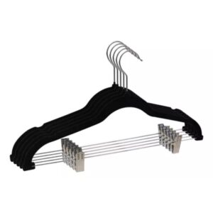 Kit 5 Cabides de Veludo Slim com Presilha de Metal Preto - Antiaderente, Reforçado e Elegante