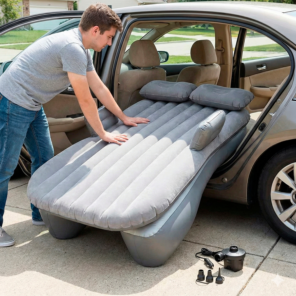 Colchão Cama Inflável para Carro Automotivo com Bomba e Travesseiros - Ideal para Viagens Longas - Imagem 5