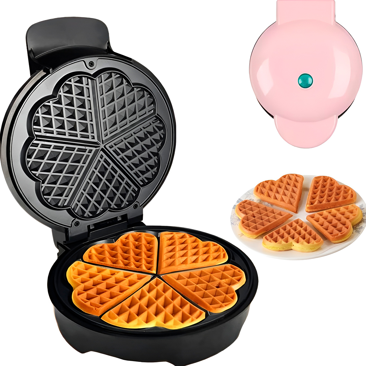 Máquina Elétrica Antiaderente Para Waffles Forma Coração 110V - Imagem 3