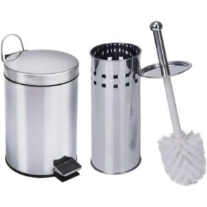 Kit Lixeira com Pedal 5L com Escova Sanitária e Suporte Aço Inox