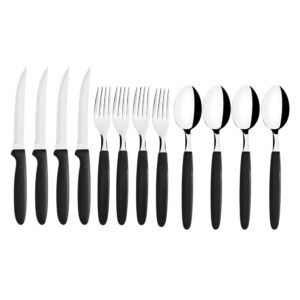 Jogo de Talheres 12 Peças Inox com Garfos Facas Colheres Preto