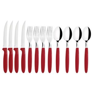 Jogo de Talheres 12 Peças Inox com Garfos Facas Colheres Vermelho