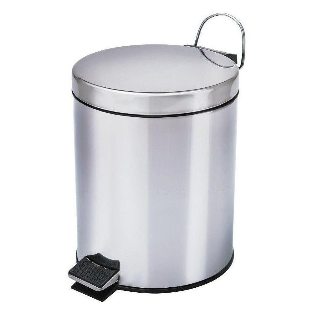 Lixeira com Pedal 5 Litros Aço Inox Redonda Cesto Removível Cozinha Banheiro