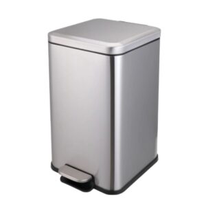 Lixeira com Pedal 20 Litros Aço Inox Quadrada Fechamento Suave para Banheiro Cozinha