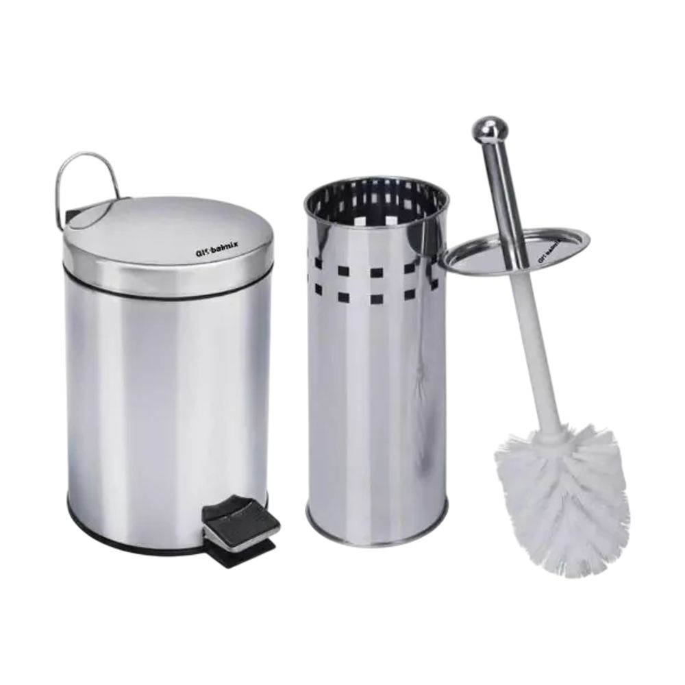 Kit Lixeira com Pedal 5L com Escova Sanitária e Suporte Inox