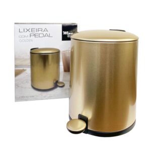 Lixeira com Pedal 5 Litros Slim Redonda Gold Dourada para Banheiro Cozinha Escritório