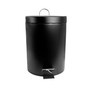 Lixeira com Pedal 5 Litros Metal Redonda Preta para Banheiro Cozinha Escritório