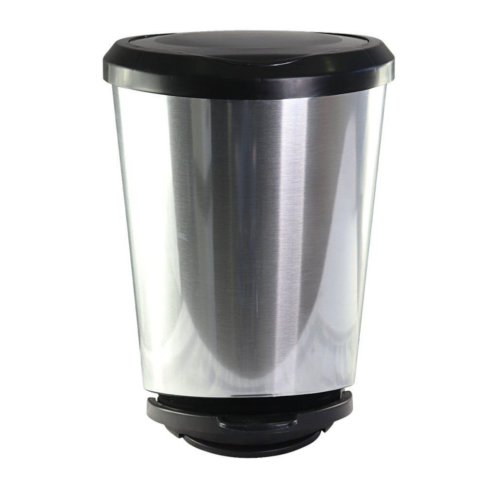 Lixeira com Pedal 45 Litros Grande Redonda Inox Prata para Cozinha Banheiro Escritório