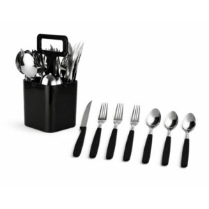 Jogo de Talheres 25 Peças Inox Faqueiro Completo Preto Granito