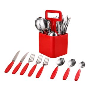 Jogo de Talheres 25 Peças Inox Faqueiro Completo Vermelho