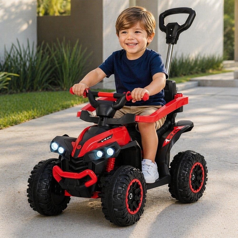Quadriciclo Carrinho de Passeio Elétrico Infantil Haste DIrecionável Aro Proteção Som e Luz Vermelho - Imagem 6