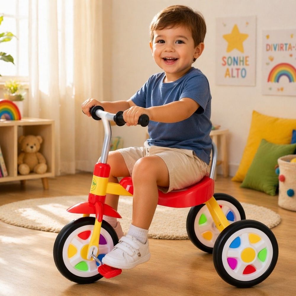 Triciclo Infantil com Pedal 3 Rodas Andador Bicicleta Velocipe Amarelo - Imagem 3