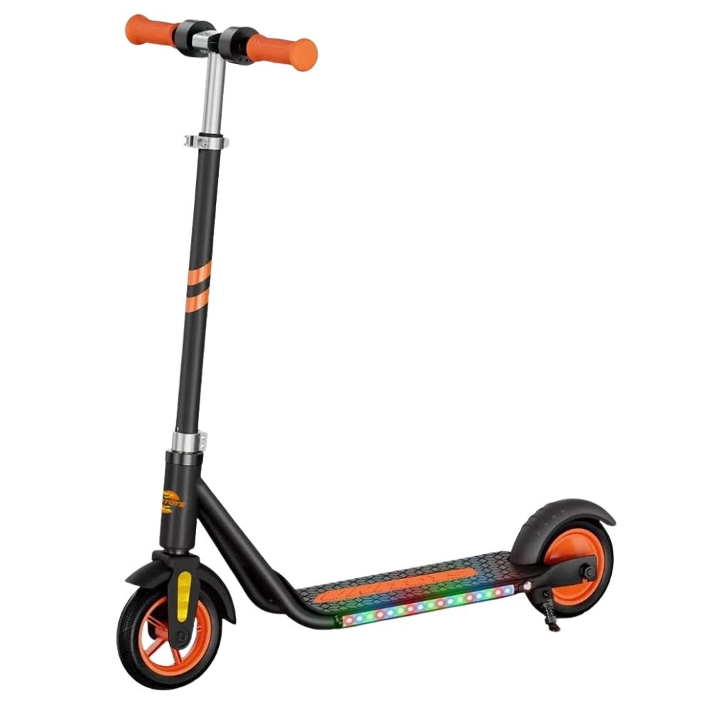 Patinete Elétrico Scooter Infantil com LED Base Antiderrapante Ajustável 150W Até 60Kg Laranja