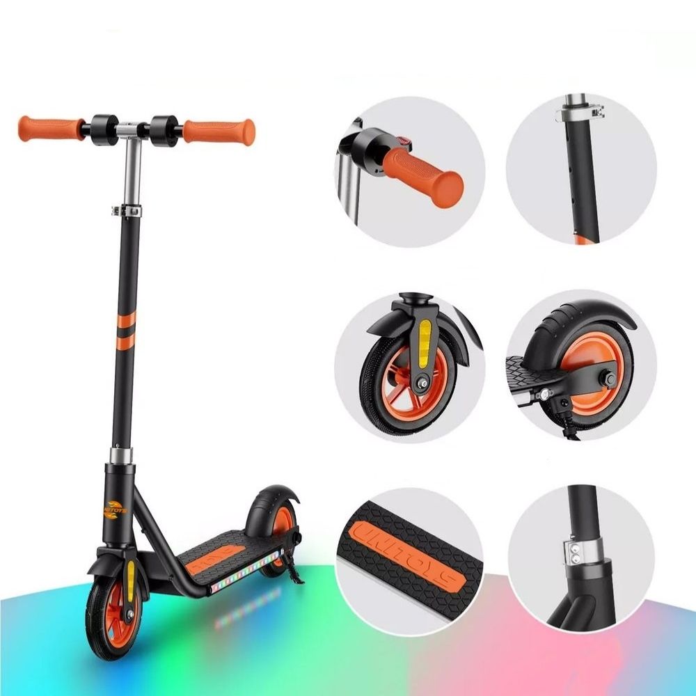 Patinete Elétrico Scooter Infantil com LED Base Antiderrapante Ajustável 150W Até 60Kg Laranja - Imagem 5