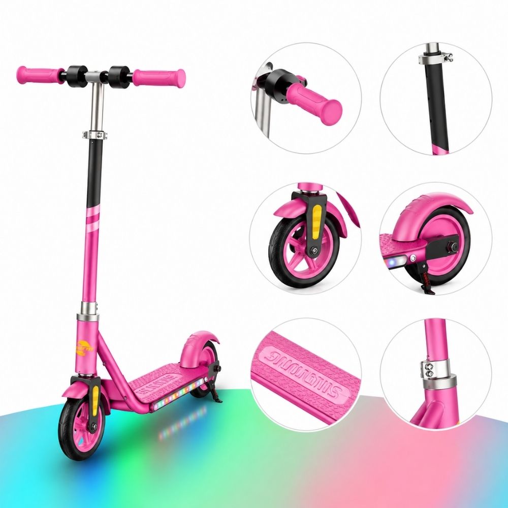 Patinete Elétrico Scooter Infantil com LED Base Antiderrapante Ajustável 150W Até 60Kg Rosa - Imagem 5