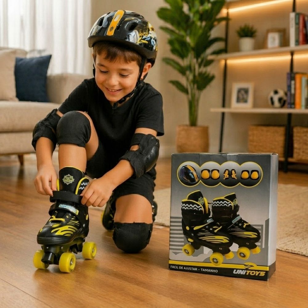 Patins Infantil com Kit de Proteção Tamanho 30-33 Preto e Amarelo - Imagem 3