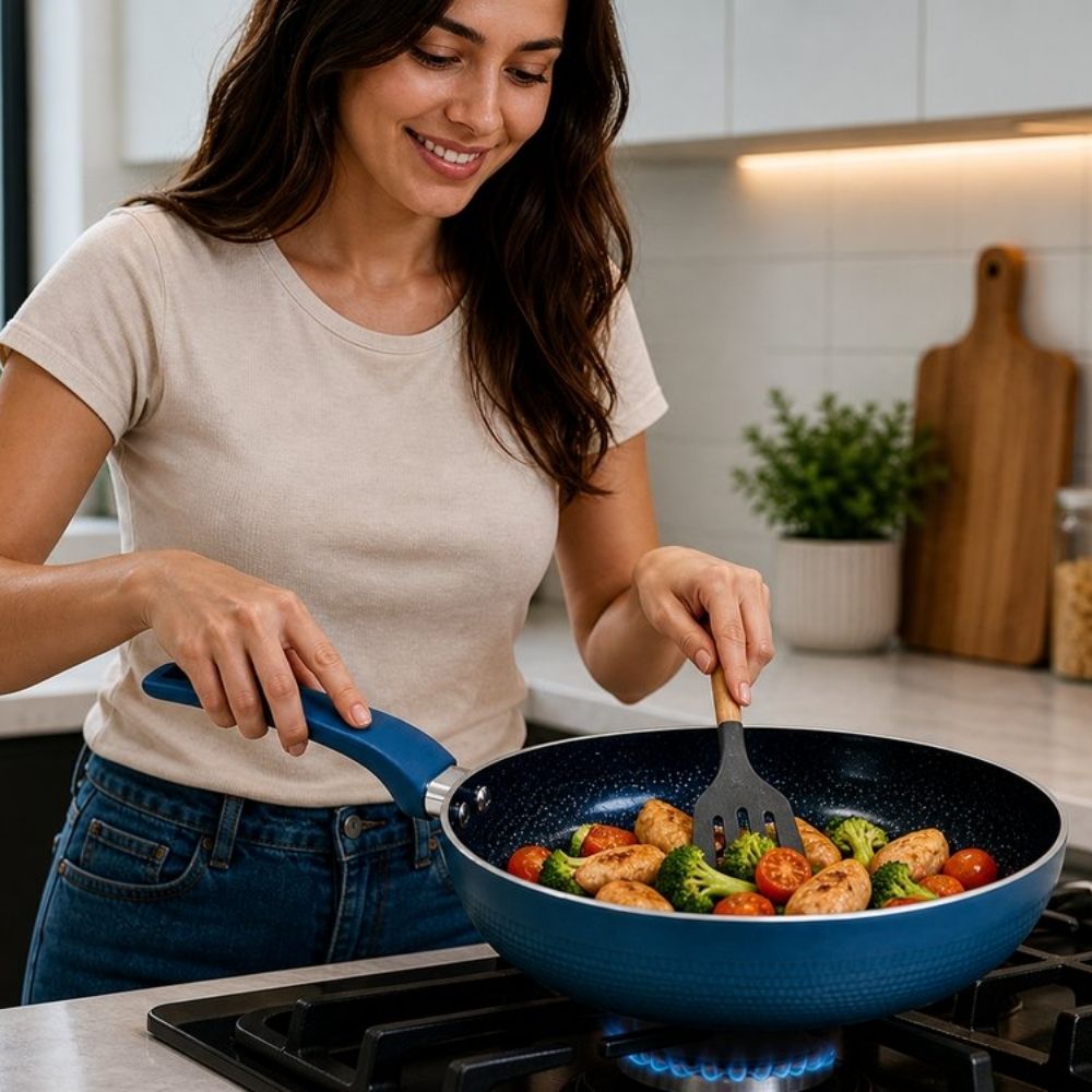 Frigideira Antiaderente Cerâmica Fogão Cooktop Indução e Gás 26cm Azul - Imagem 3