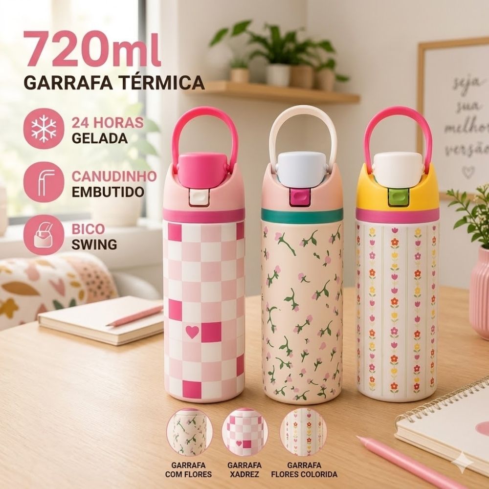 Garrafa Térmica 720ml com Alça Canudo Flip - Imagem 4