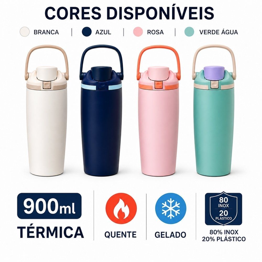 Garrafa Térmica 900ml com Alça e Canudo Mantém Quente e Frio - Imagem 4