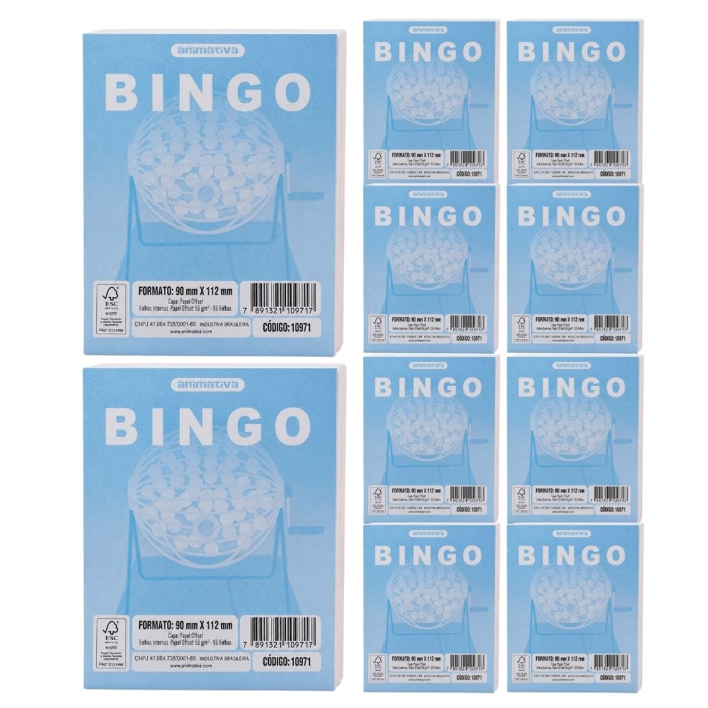 Kit 10 Cartela de Bingo 96 Folhas - Azul