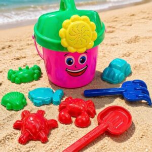 Baldinho Regador de Praia Kit Balde Castelinho Areia Infantil Completo 8 Peças Plástico
