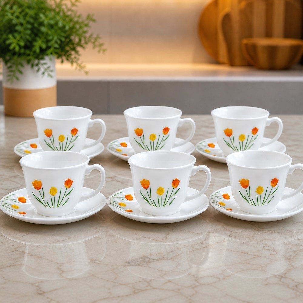 Conjunto de Xícara de Chá Tulip Garden com Pires 12 Peças - Branca - Imagem 3