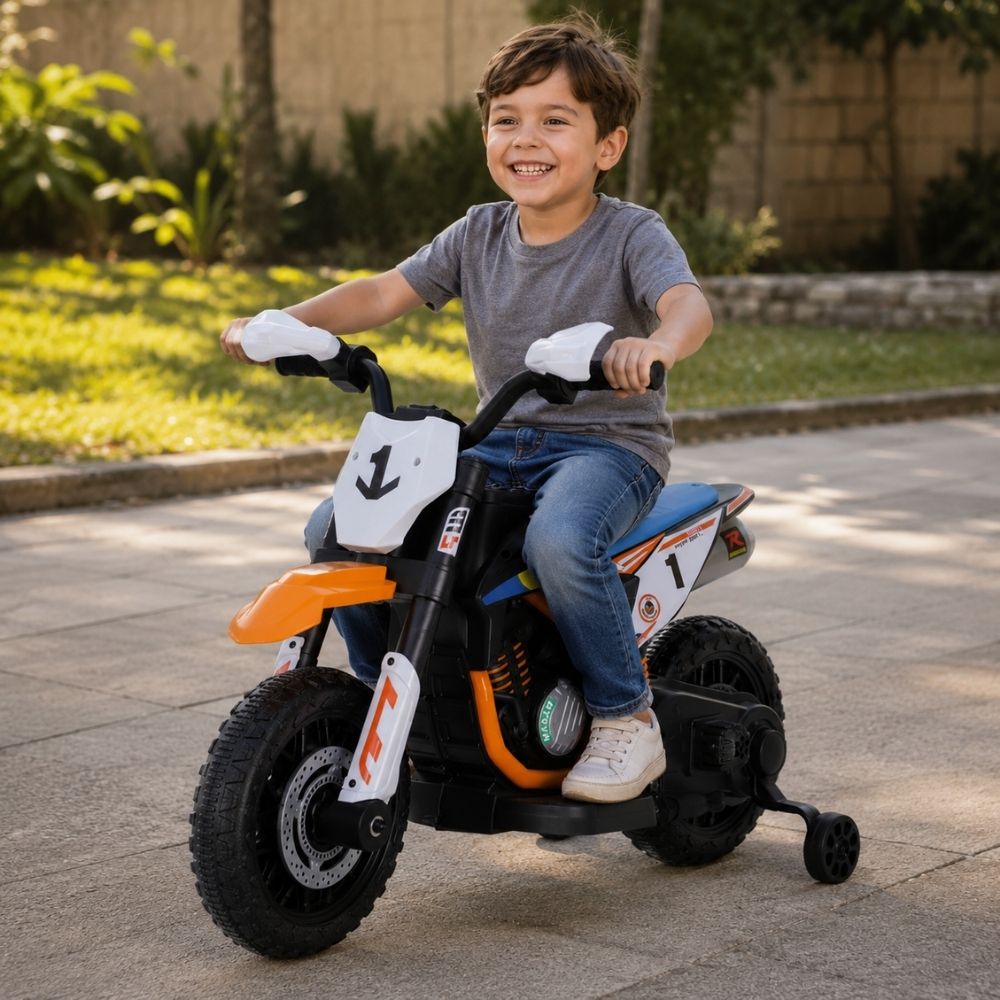 Moto Elétrica Infantil 2 Rodas Com Rodinhas Bateria Recarregável Laranja - Imagem 3