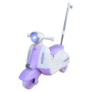 Mini Moto Elétrica Infantil Triciclo Candy Lilás com Empurrador Som e Luzes