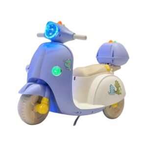 Mini Moto Elétrica Infantil Triciclo Baby Dino Azul Claro com Empurrador Som e Luzes