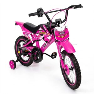 Bicicleta Infantil Moto Rosa Aro 16 com Rodinhas Freios V-Brake - Faz Barulho