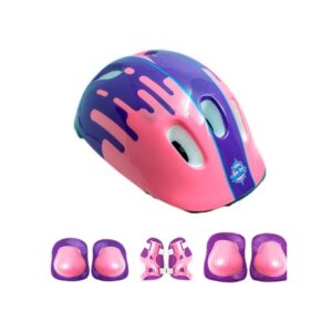 Capacete De Patins Kit Proteção Infantil Esportivo  Patins Patinete Bike Skate 7 Pçs Rosa e Lilás