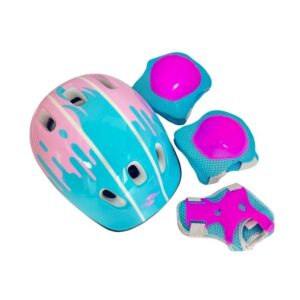 Capacete De Patins Kit Proteção Infantil Esportivo  Patins Patinete Bike Skate 7 Pçs Rosa e Verde