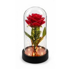 Luminária Rosa Encantada Na Cúpula De Vidro Com Led Presente Namorados Decoração Romântica