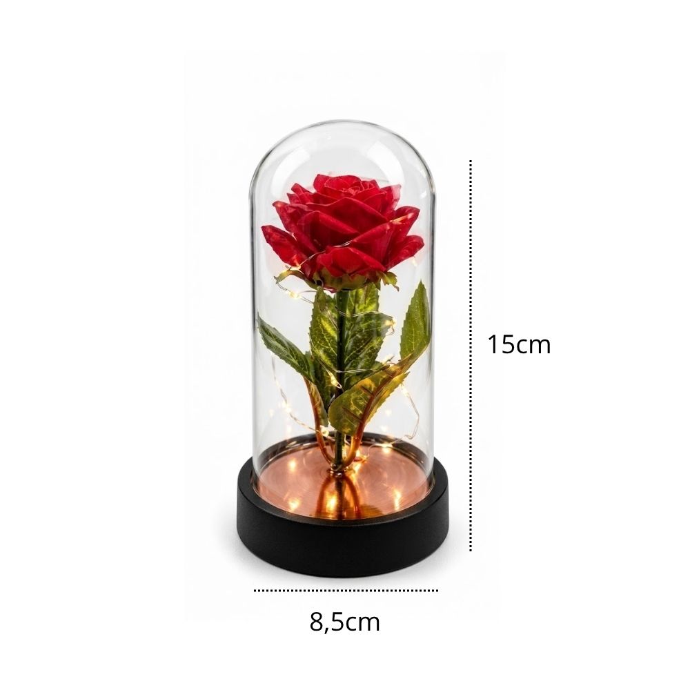 Luminária Rosa Encantada Na Cúpula De Vidro Com Led Presente Namorados Decoração Romântica - Imagem 4