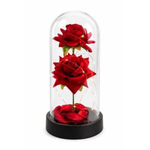 Luminária Rosa 2 Flores Grande Encantada Luz LED em Cúpula Presente Dias dos Namorados Decoração Romântica