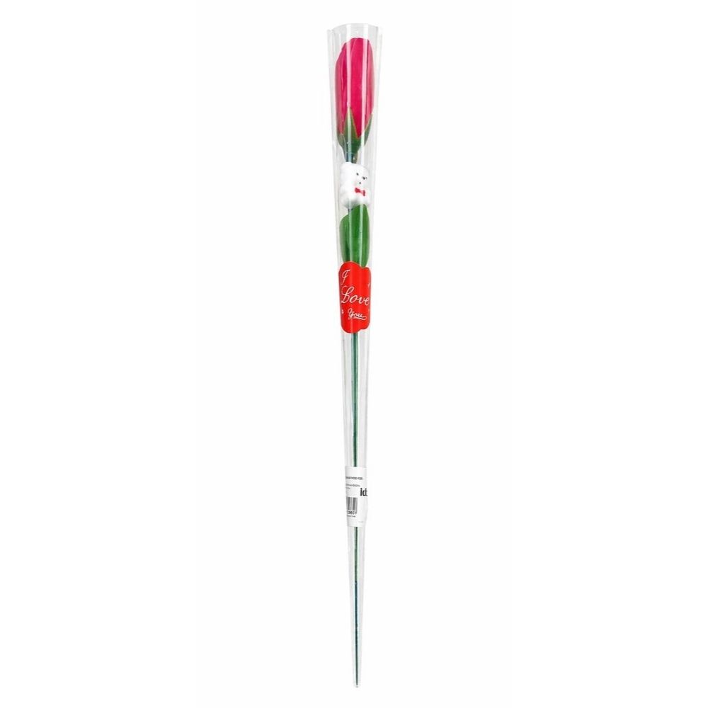 Rosa Artificial com Ursinho Com Embalagem Vermelha