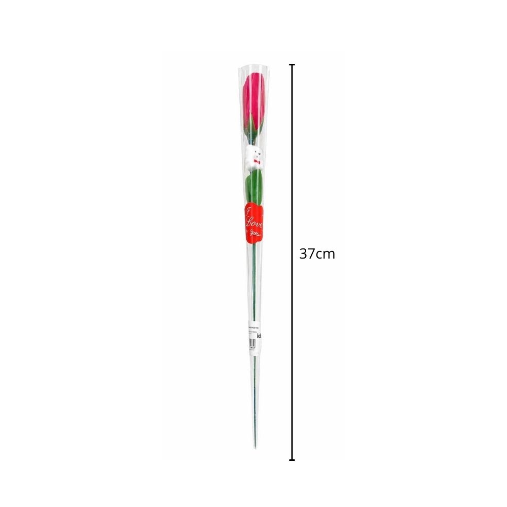 Rosa Artificial com Ursinho Com Embalagem Vermelha - Imagem 4