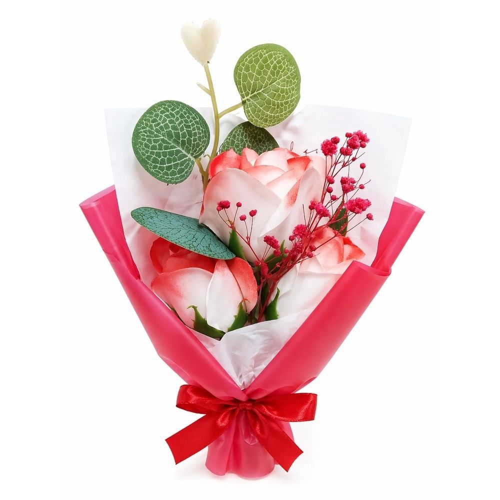 Buquê Decorativo Com Rosa Artificial 24cm Vermelha