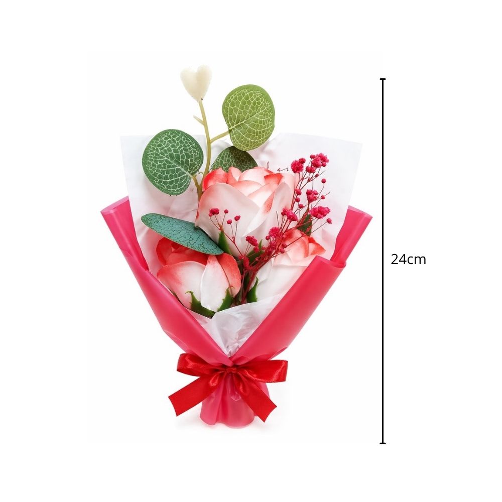 Buquê Decorativo Com Rosa Artificial 24cm Vermelha - Imagem 4
