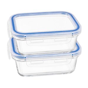 Kit 2 Potes Vidro com Tampa Hermética 640ml Retangular Transparente Refratário Marmita e Mantimentos