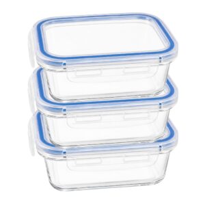 Kit 3 Potes Vidro com Tampa Hermética 640ml Retangular Transparente Refratário Marmita e Mantimentos