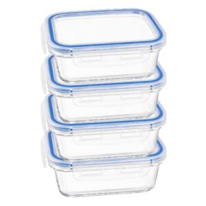 Kit 4 Potes Vidro com Tampa Hermética 640ml Retangular Transparente Refratário Marmita e Mantimentos