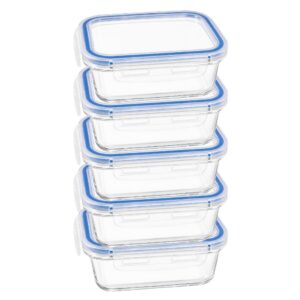 Kit 5 Potes Vidro com Tampa Hermética 640ml Retangular Transparente Refratário Marmita e Mantimentos
