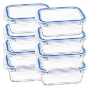 Kit 8 Potes Vidro com Tampa Hermética 640ml Retangular Transparente Refratário Marmita Mantimentos