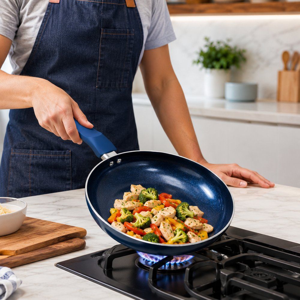 Frigideira Antiaderente com Revestimento Cerâmica 22cm Azul para Fogão Cooktop Indução e Gás - Imagem 3